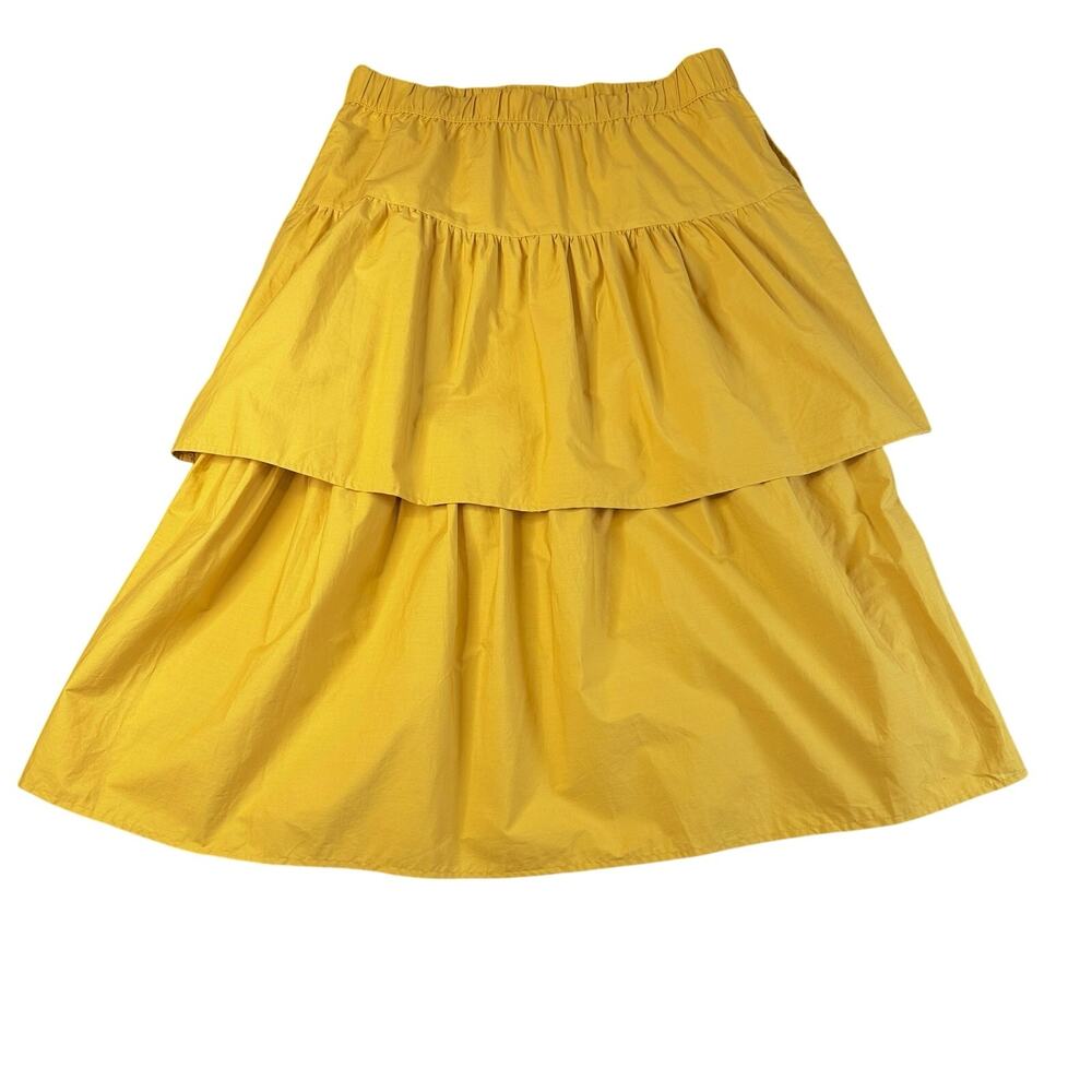Who What Wear Skirt Womens Sz XL Gold Honey Mustard Ruffle Midi Stretch Comfort